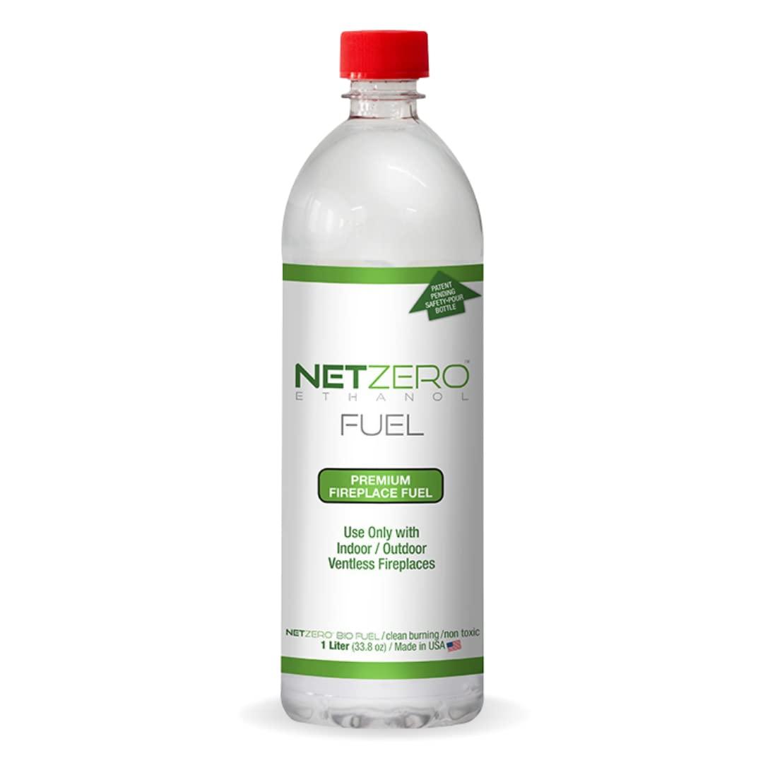 NETZERO Bioethanol Fuel for Ventless Fireplaces, Fire Pit, Stoves and Burners Clean Burning, Sustainable Fuel, 1 Liter Bottle