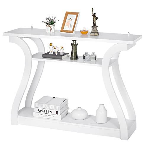 ZenStyleWood Console Table with Curved Legs and Shelf, 3 Tier Modern Accent Sofa Table for Entryway, Living Room, Hallway, 47 in Wide, Easy Assembly (White)