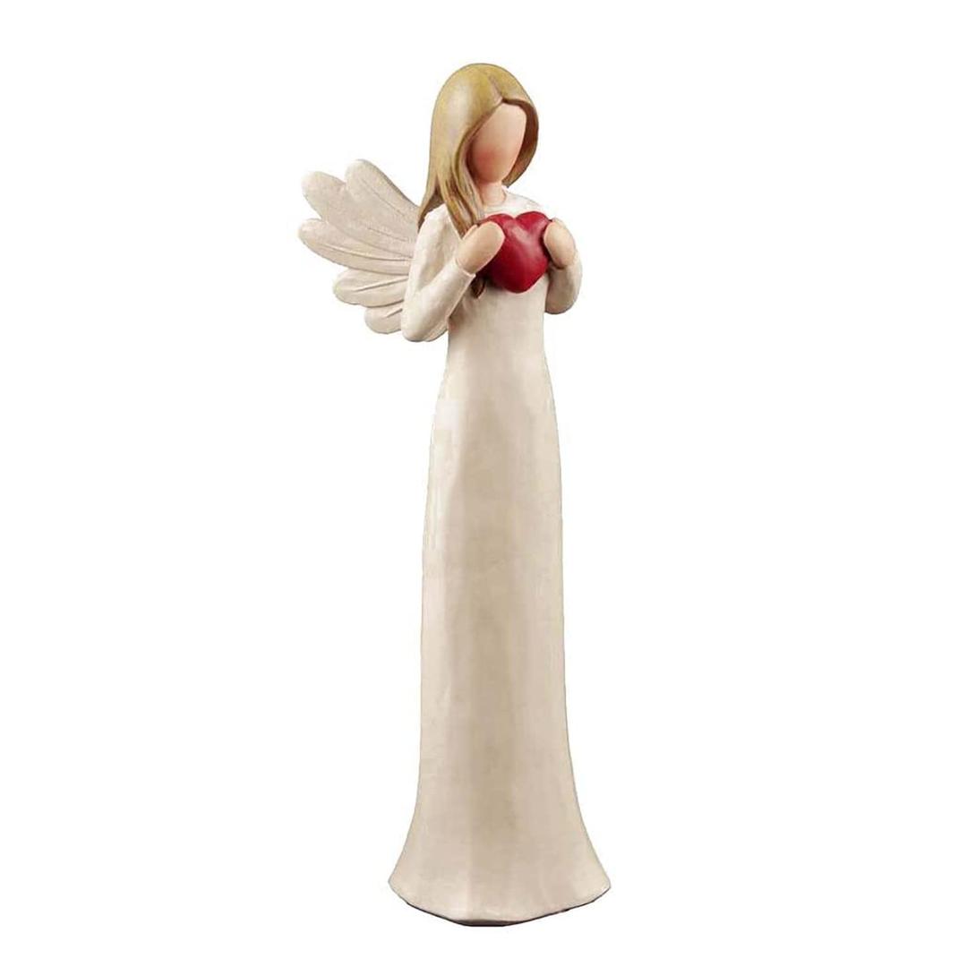 Resin Angel Figurine Cream Angel Statues Holding Heart Hand Painted for Home Decoration Best Gifts for Your Mother Sister 7.48" H