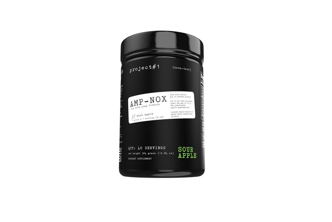 Project #1 AMP-NOX: Pre-Workout Powder for Enhanced Focus & Pump | Protein Powder Energy Booster for Gym-goers & Athletes | Stim-Free Muscle Primer - Instant Strength [40 Servings] - Sour Apple