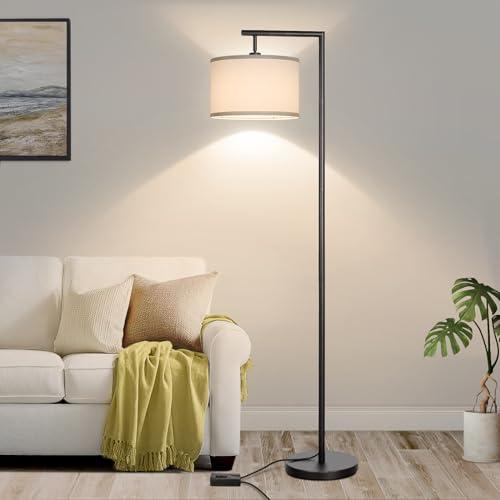 BoncooBlack Floor Lamp, Dimmable Floor Lamp for Living Room, Modern Standing Lamp with Adjustable Drum Shade, Tall Reading Light Corner Lamp Suitable for Couch, Bedroom, Office (Bulb Included)