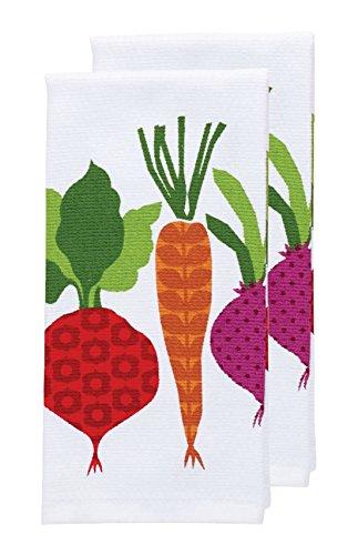 T-fal Textiles Double Sided Print Woven Cotton Kitchen Dish Towel Set, 2-pack, 16" x 26", Veggie Print