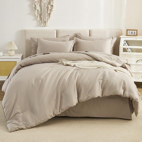 Litanika Comforter King Size Set Oatmeal - 7 Pieces Bed in a Bag King Beddding Comforter Sets, Plain Lightweight Bed Set with Comforter, Sheets, Pillowcases & Shams