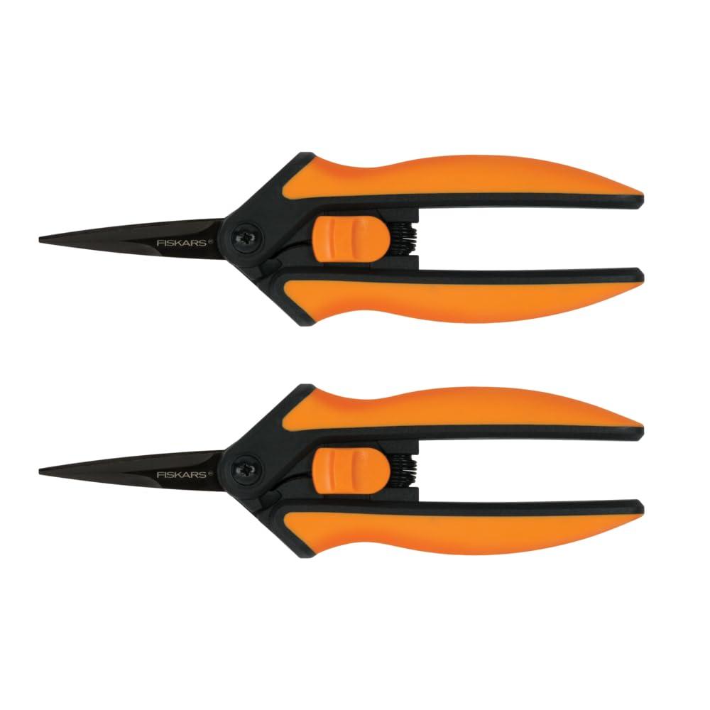 FiskarsPruning Snips - 6" Garden Shears with Comfort Grip and Spring Action - Sharp and Precise Non-Stick Steel Blades - Quality Pruning Shears for Plants in Grow Tents and Hydroponics - 2 Pack