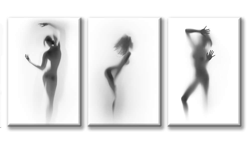 DJSYLIFE Bathroom Wall Art Decor Canvas Print Black and White Hazy Silhouette Painting 3 Pieces Modern Abstract Picture Poster Artwork for Home Decoration Stretched Framed Ready to Hang 16x24 x3