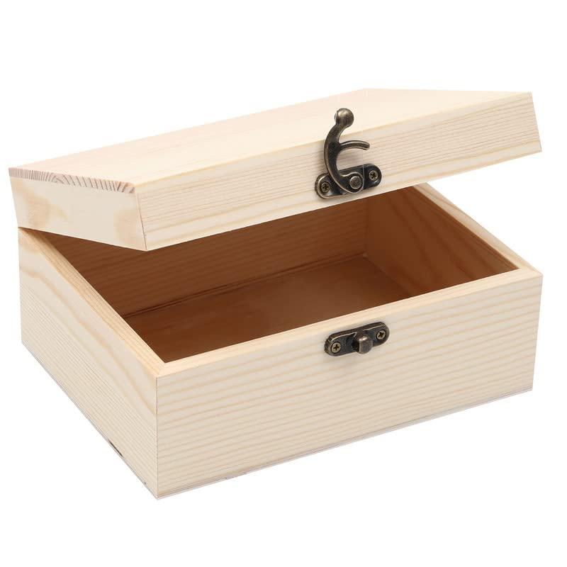 (1-Pack Unfinished Unpainted Wooden Box with Hinged Lid for Crafts DIY Storage Jewelry Plain Pine Box - Small 6.7"x5.1"x3.1"