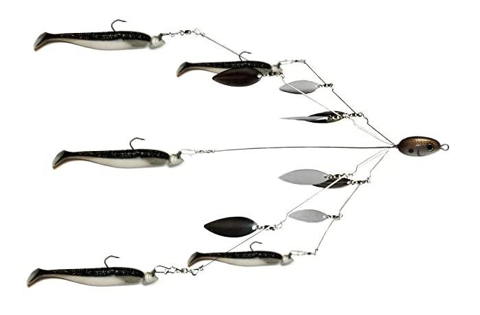 Fully Rigged 5 Arms 8 Bladed Umbrella Rig Bass Lure W/Swim Baits and Jig Heads Included