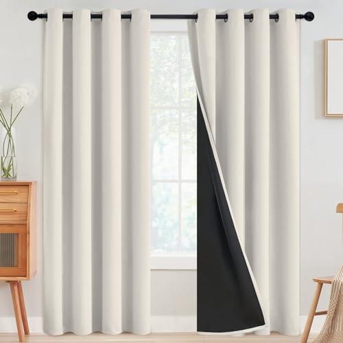 SimpleHome 100% Blackout Curtains for Bedroom,Thermal Insulated Grommet Window Drapes Room Darkening Cream Curtains for Living Room with Black Back,52 x 84 Inch,2 Panels