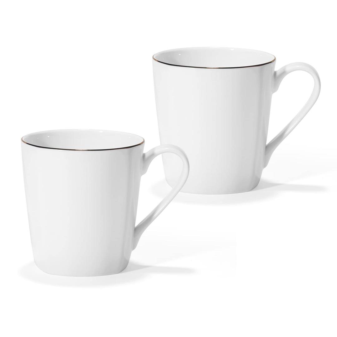 10oz Fine Bone China Coffee Mugs Set of 2 for kitchen, 45% Bone Content Porcelain Lightweight White Coffee Cups with Handle for Drinks Milk, Water, Latte, Mocha, Cappuccino, Microwave Safe Easy Clean