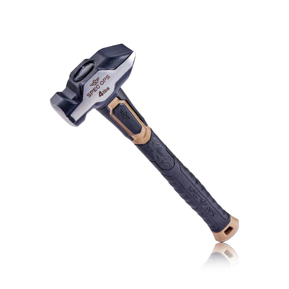 Blacksmith Hammer, 4 lb Sledgehammer with Bi-Material Shock Absorbing & Vibration Dampening Handle, 3% Donated to Veterans, Black/Tan