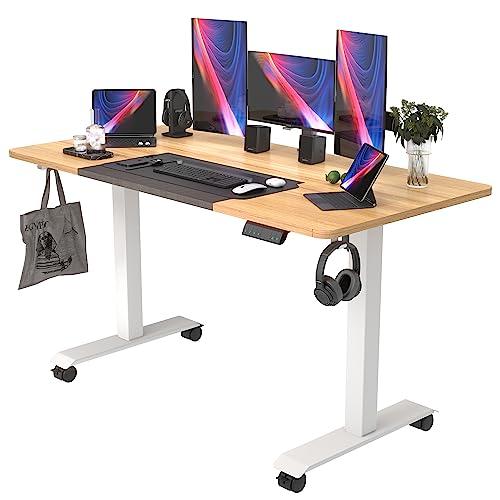 MonomiElectric Standing Desk, 55 x 24 inches Height Adjustable Desk, Ergonomic Home Office Sit Stand Up Desk with Memory Preset Controller (Natural Top/White Frame)