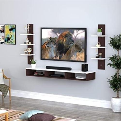 SK Expertise Engineered Wood Tv Entertainment Unit/Wall Set Top Box Shelf Stand/Tv Cabinet For Wall/Set Top Box Holder For Home/Tv Stand Unit For Wall For Living Room [Brown-White](Large),63.5 Cm