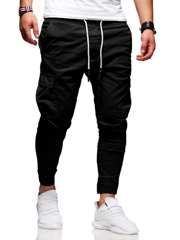 Men's Casual Pants - Cotton Chino Cargo Pants for Hiking and Outdoor Recreation, Drawstring Sweatpants in Twill Track Jogging