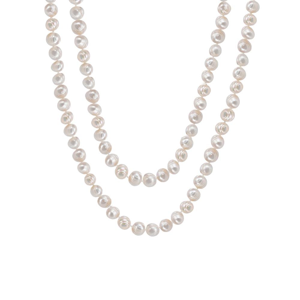 Savlano7-8MM Cultured Freshwater Baroque Natural Pearl Bead Necklace- 36”-inch Long Single Strand Pearl Necklace, For Women & Girls Comes with Gift Box