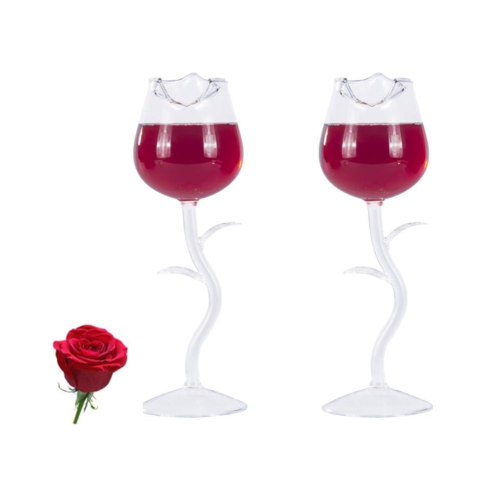 2 Pack Rose Wine Glasses Creative Wine Goblet for Mothers Day Gifts Party Dinner Wedding Festival Wine Cocktail Glass