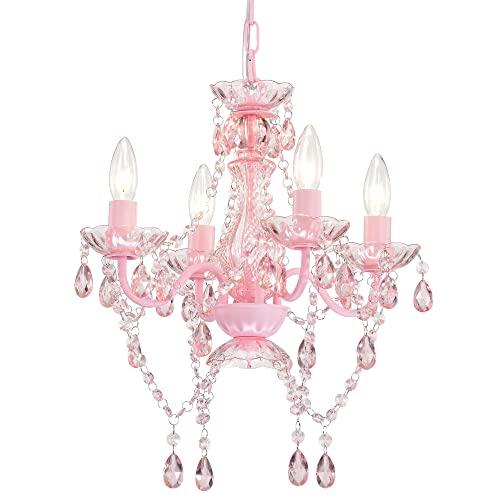 LaLuLa Mini Chandelier with Acrylic Crystals Pink Chandelier 4 Light Modern Chandelier for Bedroom