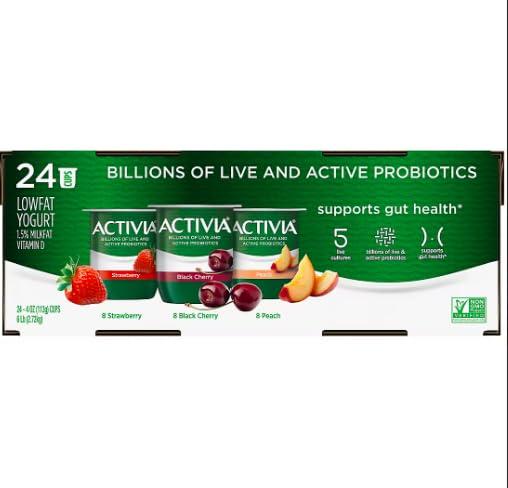 Grocerama Activia Lowfat Strawberry, Black Cherry & Peach Yogurt Variety Pack, 24 pk./4 oz