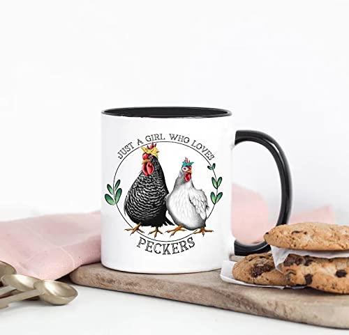 Chicken Coffee Mug Just a Girl Who Loves Peckers Chicken Gift - Gift for Chicken Lady - Chicken Coffee Cup Chicken Lover Gift Rooster Mug Chicken Mom Gift Chicken Coop Farm Ceramic Mug 11oz