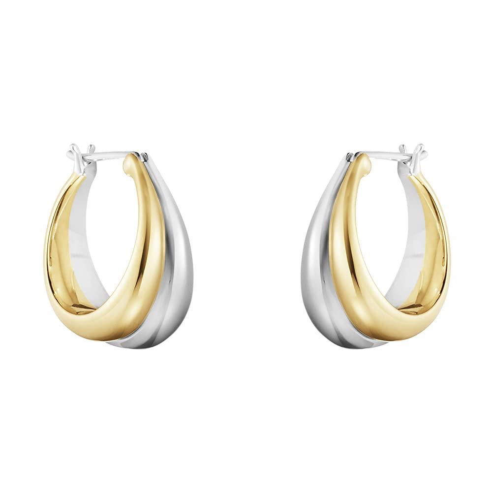 18K Two-tone Gold Silver Curve Earrings for Women | Light Weight Italian Design Click Top Pearl Dainty Huggie Hoop Earrings for Women