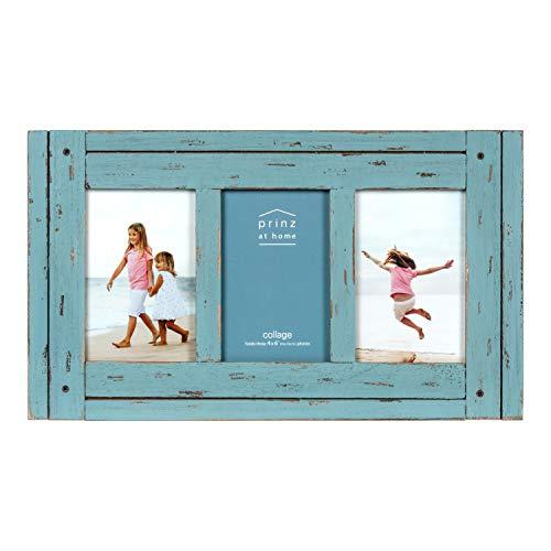 PRINZ Homestead 4-Inch by 6-Inch Distressed Wood Collage Picture Frame for Three Photos, Blue