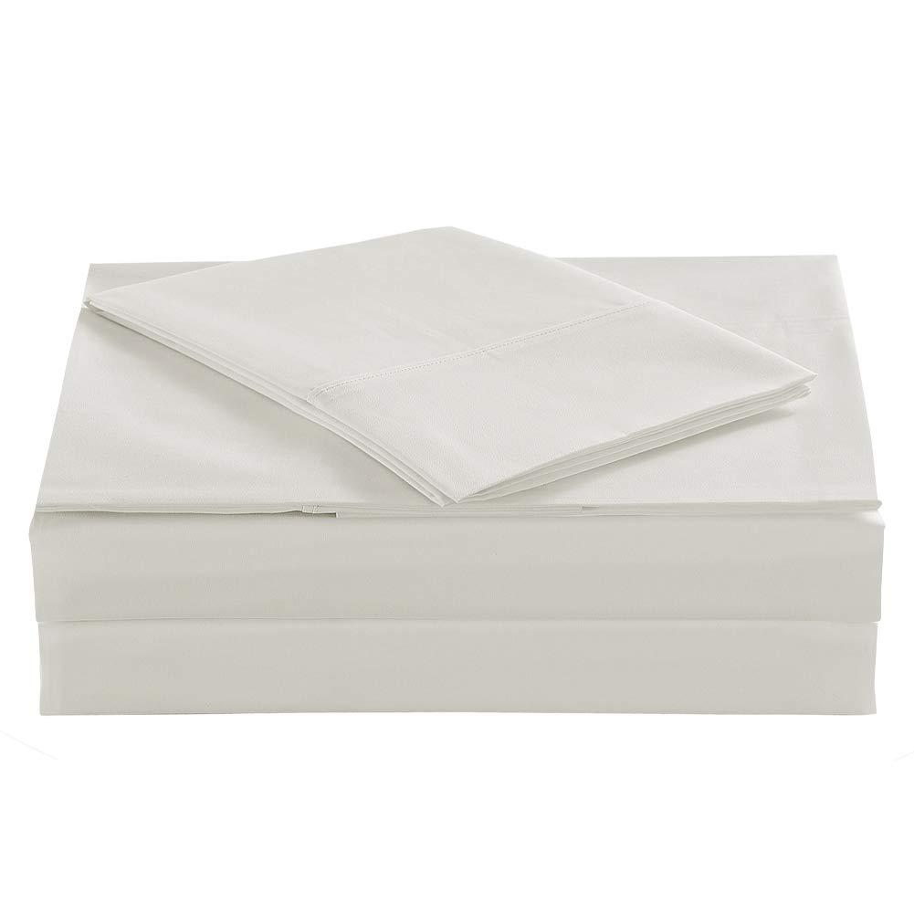 ELINENELINEN Queen Size Percale Bed Sheets, 200 Thread Count Cotton Polyester Blend Sheet Set,Wrinkle Free,Breathable,Crisp Refreshing Feeling, 60 Cotton 40 Polyester Cotton Rich Sheets 4 PC(Ivory,Queen)