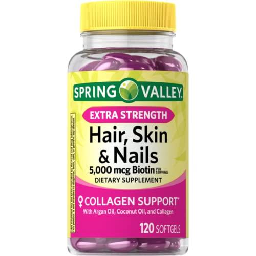 Spring Valley Extra Strength Hair, Skin & Nails Dietry Supplement 120ct 5000 mcg, 120.0 Count