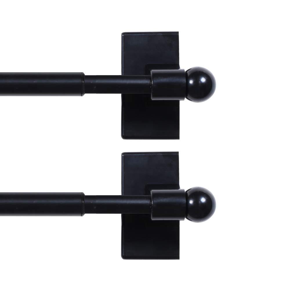 H.VERSAILTEX 2 PACK Magnetic Curtain Rods for Metal Doors Top and Bottom Multi-Use Adjustable Appliances for Iron and Steel Place, Petite Ball Ends, 16 to 28 Inch, 1/2 Inch Diameter, Black