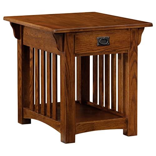 Leick Home 8207 Mission Impeccable End Table with Drawer, Made with Solid Wood, Side Table for Living Room, Bedroom, Medium Oak Finish, Russet