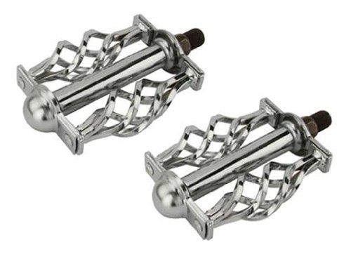 Lowrider Twisted Pedals W/Cage 1/2" Chrome. Bike Pedals, Bicycle Pedal, Beach Cruiser, Chopper, Limo, Stretch Bike