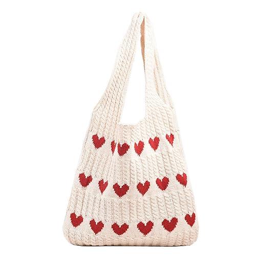 YISHATIERWomen's Crochet Tote Bags Boho Tote Bags Heart-shaped Beach Handbags Knit Vacation Aesthetic Casual Love Hobo Bags