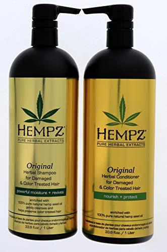 Hempz Pure Herbal Extracts Original Herbal Shampoo & Conditioner 33.8oz for Damaged and Color Treated Hair Bundle