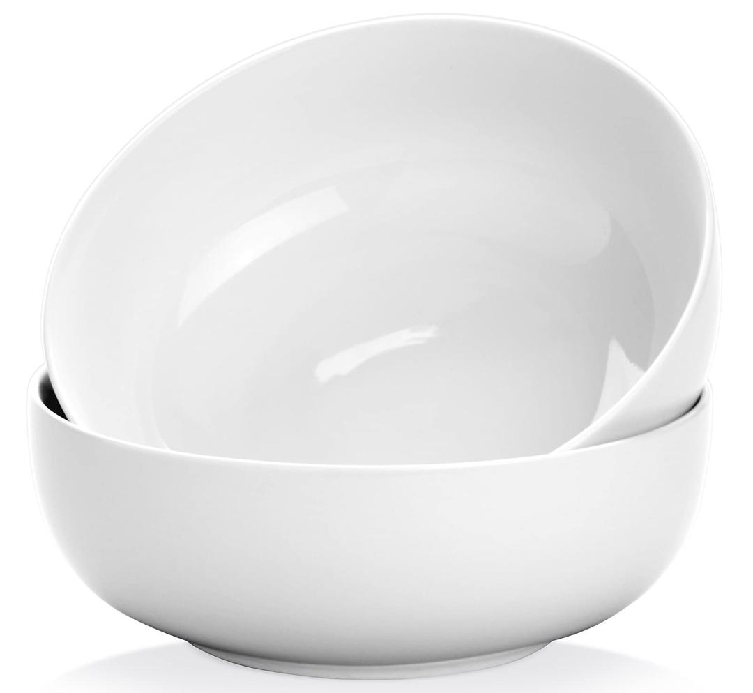 YedioPasta Serving Bowls 120 Ounce 9.7” Large Serving Bowls, Porcelain Salad Bowls for Kitchen, Big White Soup Bowls, Oven Dishwasher Safe, Set of 2