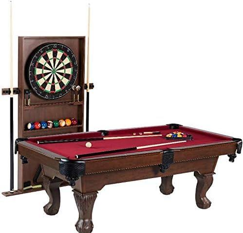 90 Inch Ball and Claw Leg Billiard Pool Table with Bonus Cue Rack and Dartboard Set (Red)