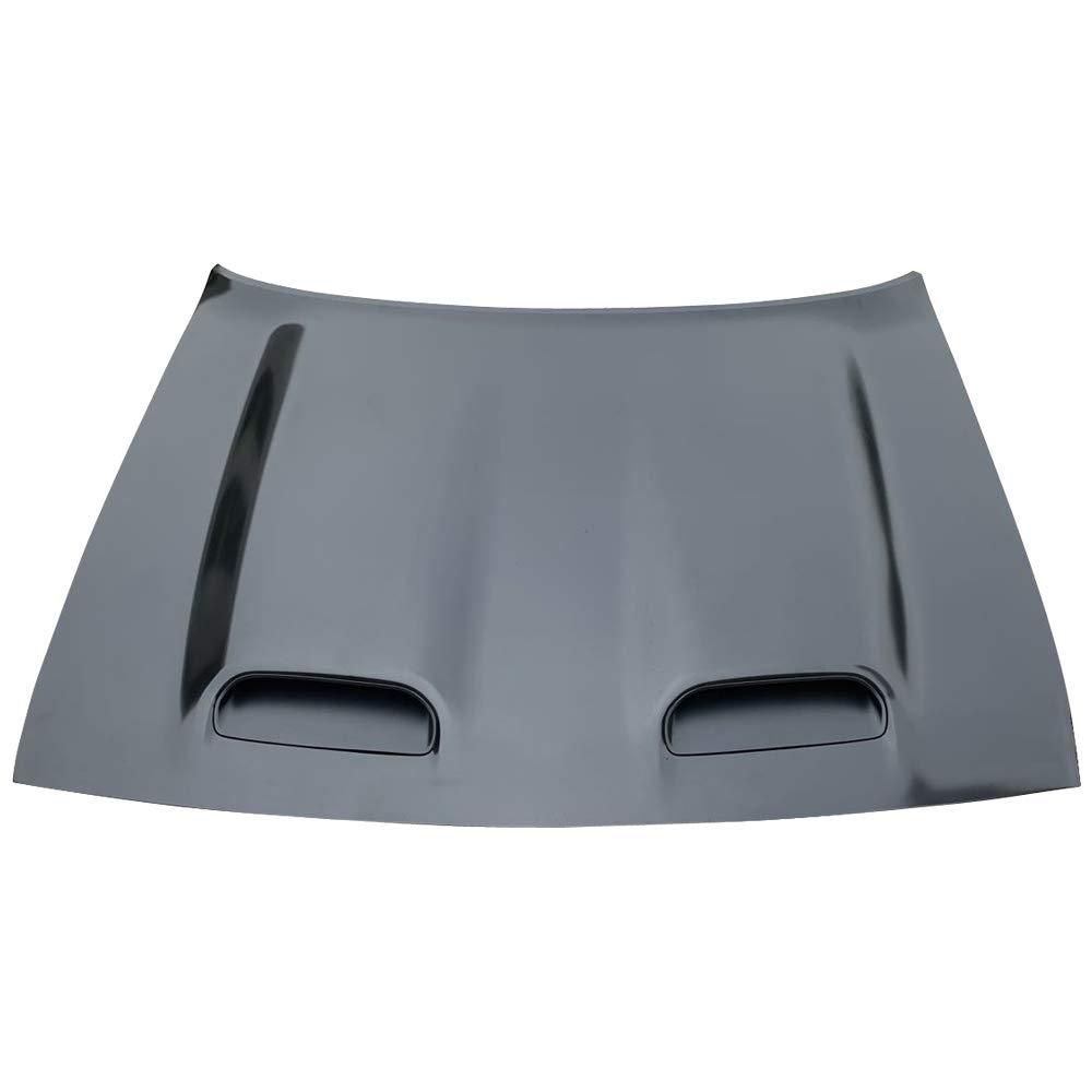 IKON MOTORSPORTS, Hood Compatible With 2008-2023 Dodge Challenger, Hellcat Style Black Aluminum Hood Cover 1PC, 2009 2010 2011 2012 2013 2014 2015 2016 2017 2018 2019