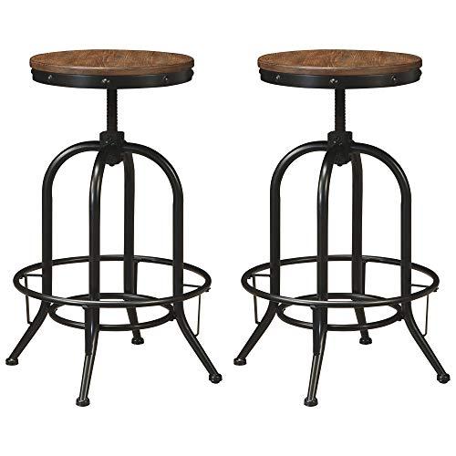 Signature Design by Ashley Pinnadel Industrial Adjustable Height Swivel Barstool, 2 Count, Brown