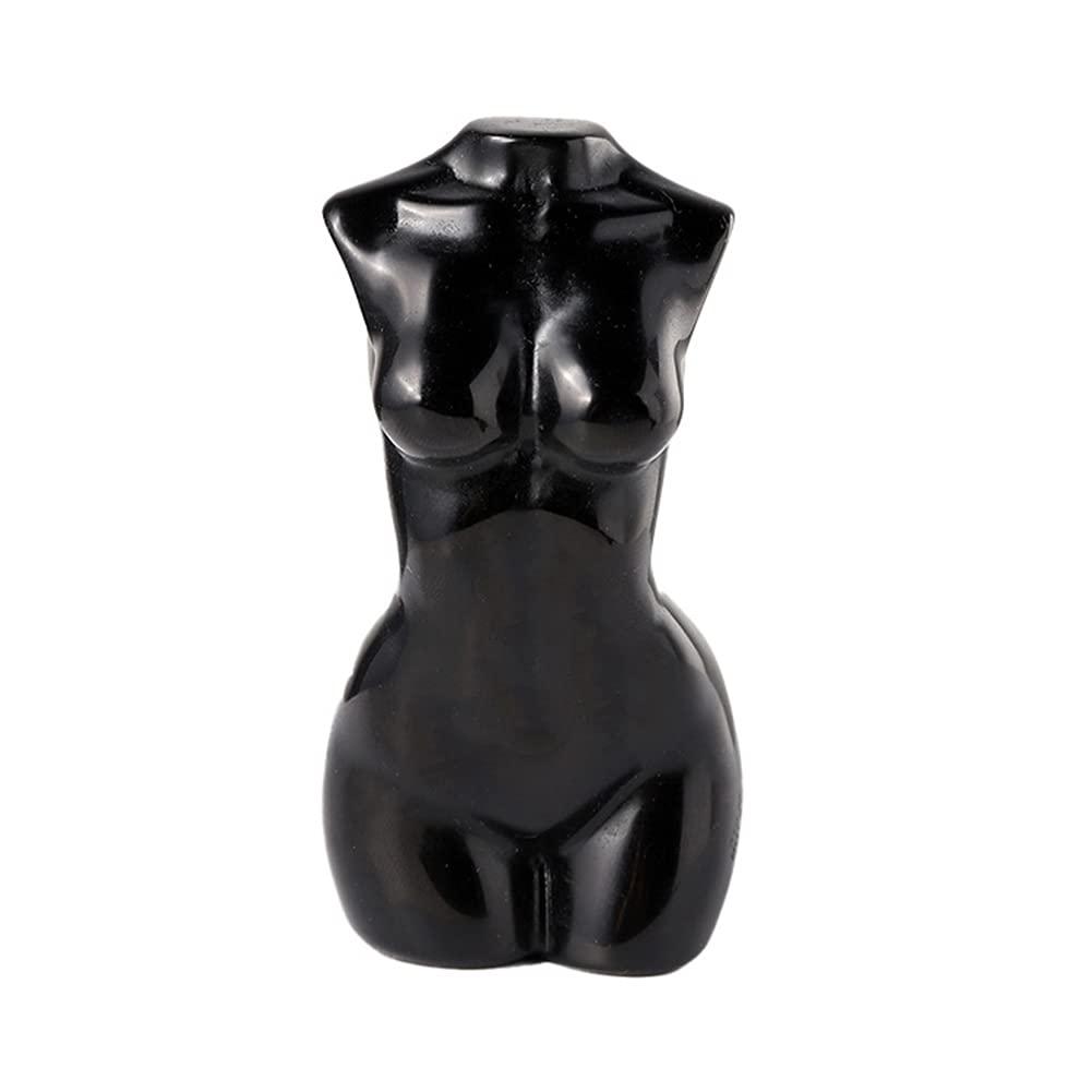 3inch / 8cm Tall Natural Obsidian Statue, Hand-Carved Female Model Body Crystal Sculpture, Energy Healing Stone Stand, Pocket Crystal Figurine