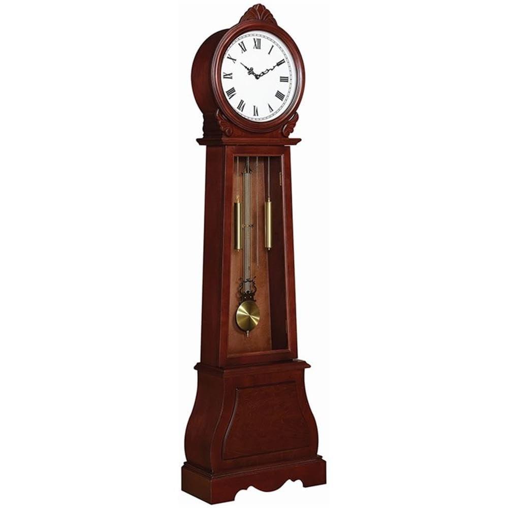 Coaster Home Furnishings Grandfather Clock with Chime Brown Red, 9"D x 20"W x 71.75"H