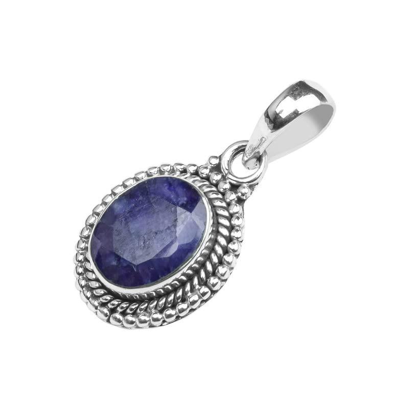 Ana CraftsBlue Sapphire Stone Pendant for girl and women, 925 Sterling Silver Natural Gemstone Pendant, Handmade Silver Pendant, Jewelry Gift for her