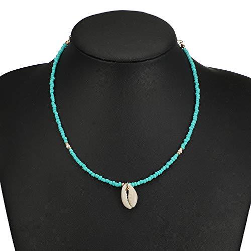 LUYAOBohemian Shell Pendant Green Rhinestone Beaded Necklaces Chokers Charm Long Statement Collar Women Summer Jewelry