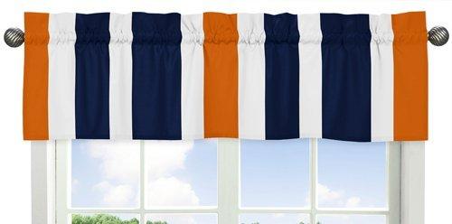 Navy Blue, Orange and White Window Treatment Valance for Stripes Bedding Collection