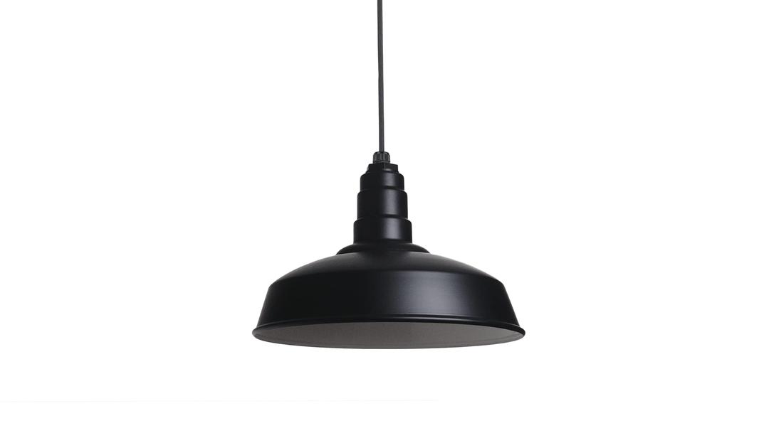 Steel Lighting Co. Carson Barn Light | Ceiling Mounted Pendant | 16 inch Dome | Black Cord | Industrial Style Steel Light Made in America | Matte Black Exterior/White Interior