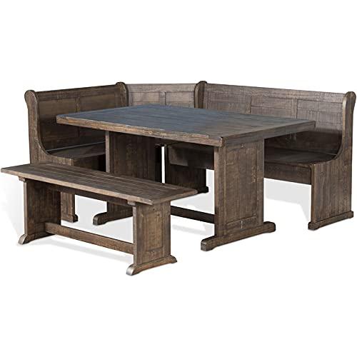 Pemberly Row Farmhouse Wood Breakfast Nook Set in Tobacco Leaf