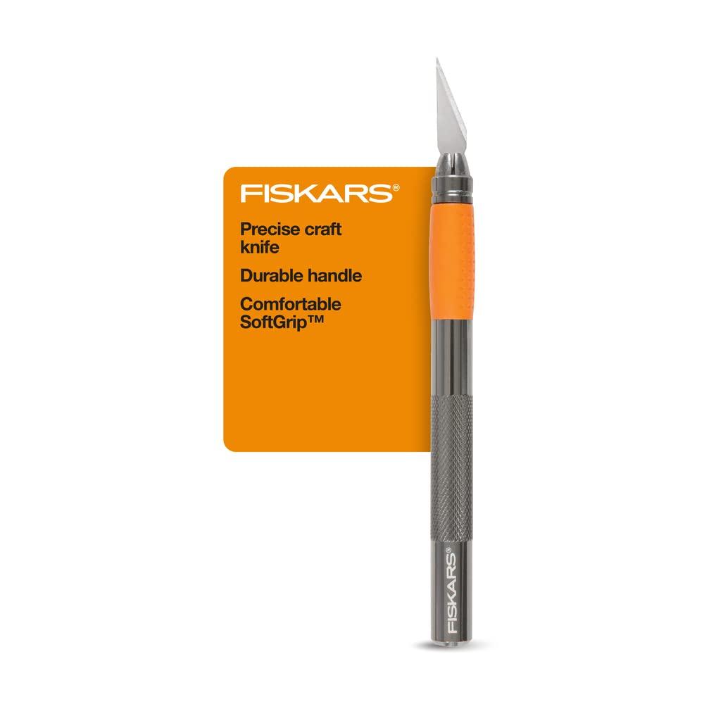 Fiskars SoftGrip Detail Craft Knife - 8" Exacto Knife for Crafting - Multi-Use Exacto Blade Included with Protective Cover