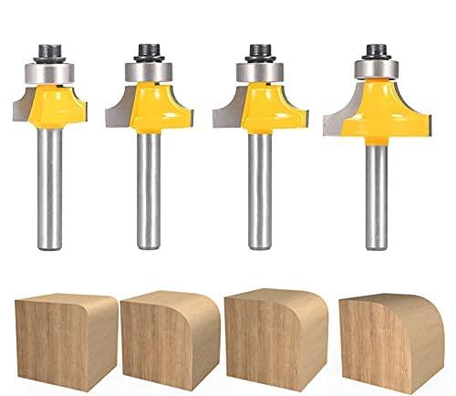 Roundover Router bit Set by TOOLDO ，1/4 inch Shank,4pcs Router bit Set，Bearing Guide for Rounding Edge bit (for R 1/8", 1/4", 3/16", 5/16")