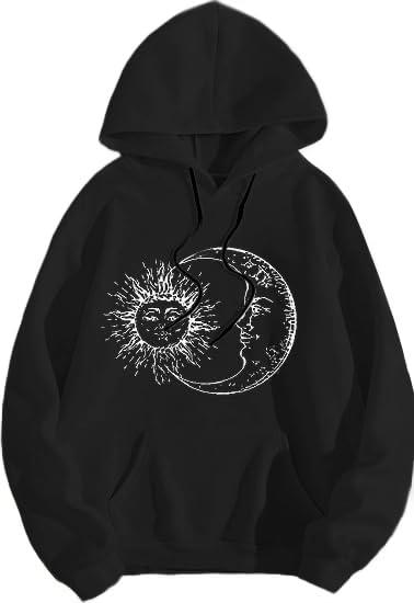 RemidooWomen's Sun and Moon Graphic Hoodies Oversized Long Sleeve Pullover Sweatshirt with Pocket