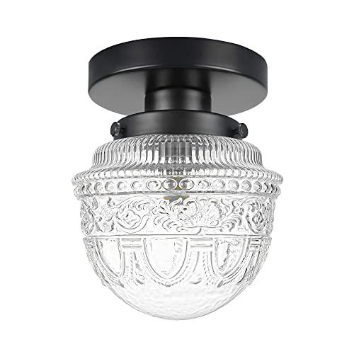 DSMJFU Black Semi Flush Mount Ceiling Light, Small Hallway Light Fixture, Vintage Close to Ceiling Light Fixture for Bathroom, Entryway, Foyer, Closet