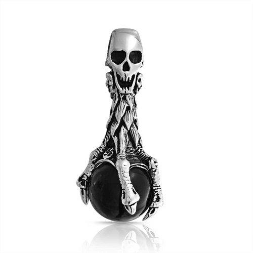 Mens Punk Biker Black Orb Claw Caribbean Pirate Skull Pendant Necklace for Men Silver Tone Stainless Steel