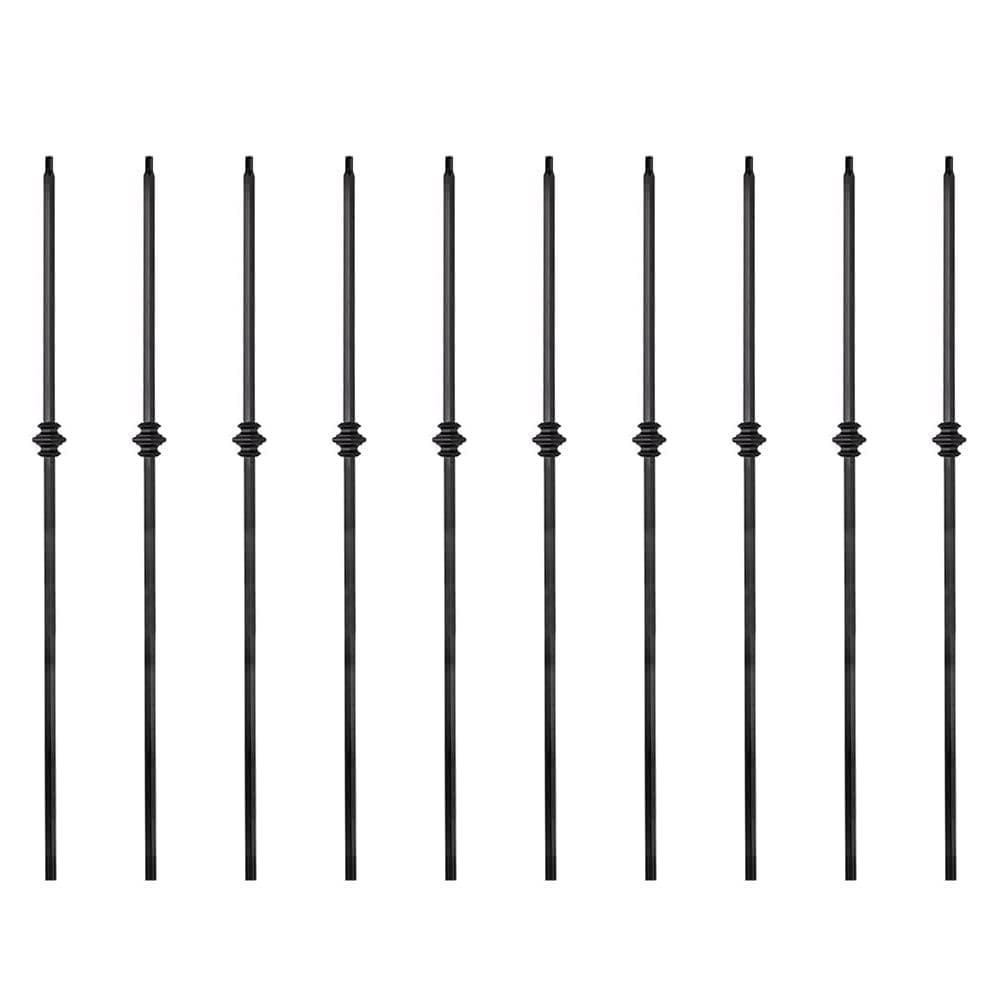 Staircase Iron Balusters (Box of 10) Stair Parts 1/2" Square Metal Balusters - Hollow Single Knuckle Staircase Spindles (Real Satin Black), E03-1