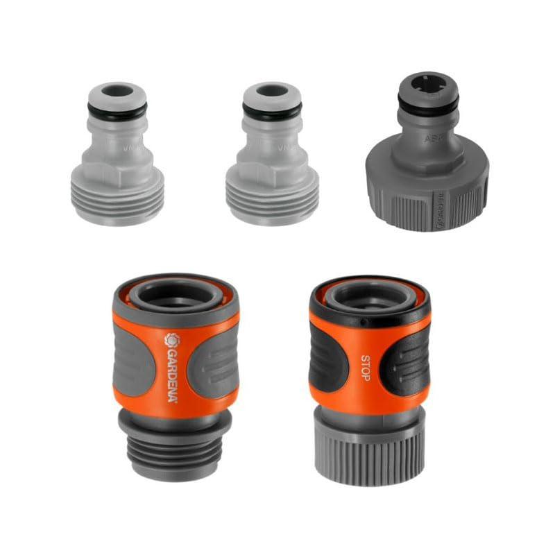 GARDENA (18270-81) 5-Piece Quick Connect Hose Fittings: Garden Hose Quick Connect Kit for 5/8 Inch or 1/2 Inch Hose - Quickly Connect Garden Hoses, Sprinklers, Spray Nozzles, and Accessories.