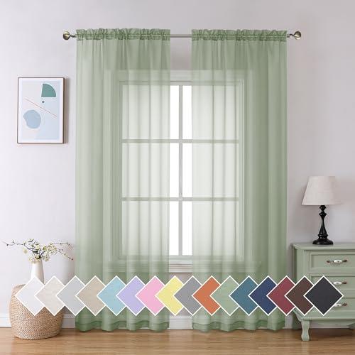 Sheer Bedroom Curtains 2 Panel Sets 84" Inch Length - Transparent Light Weight Soft Sage Window Treatment Panels for Study Room/Living Room/Guest Room, Per Panel W40 X L84 inches